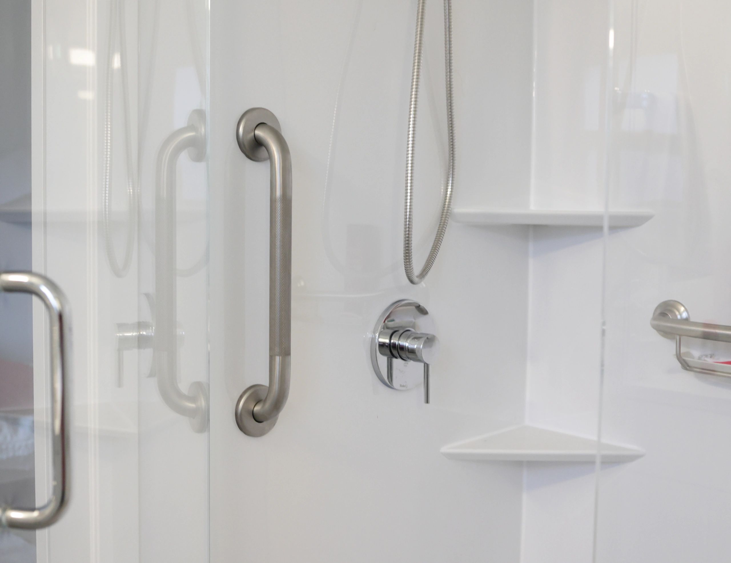 Grab bar installed in a shower for safety
